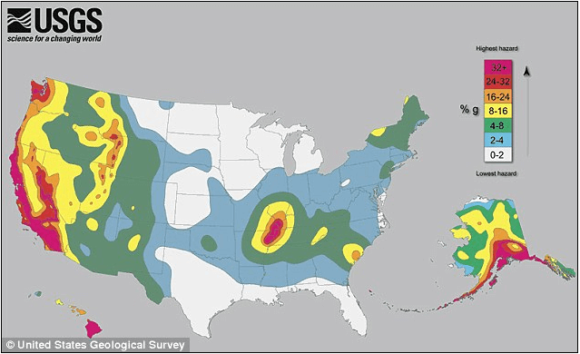 USGS earthquake danger map for where to locate a data center